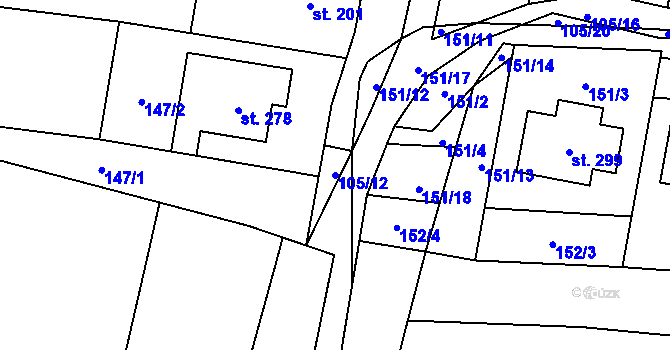 Parcela st. 105/12 v KÚ Moravské Málkovice, Katastrální mapa