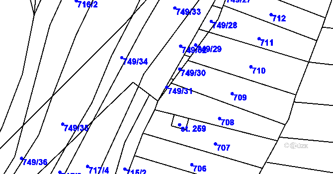 Parcela st. 749/31 v KÚ Moravské Málkovice, Katastrální mapa