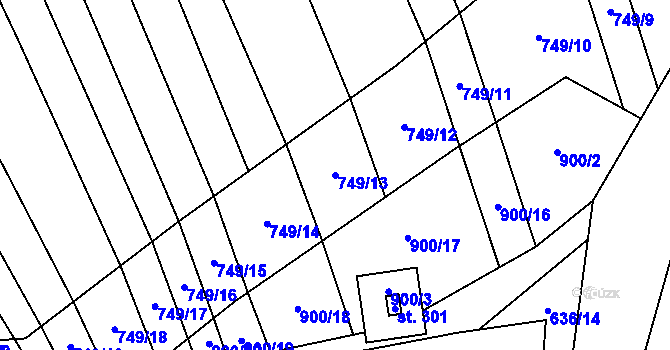 Parcela st. 749/13 v KÚ Moravské Málkovice, Katastrální mapa