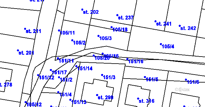 Parcela st. 105/16 v KÚ Moravské Málkovice, Katastrální mapa