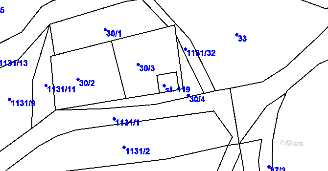 Parcela st. 119 v KÚ Čabová, Katastrální mapa
