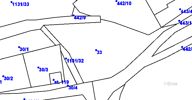 Parcela st. 33 v KÚ Čabová, Katastrální mapa