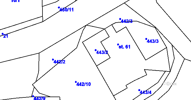 Parcela st. 443/2 v KÚ Čabová, Katastrální mapa