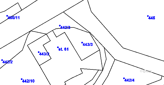 Parcela st. 443/3 v KÚ Čabová, Katastrální mapa