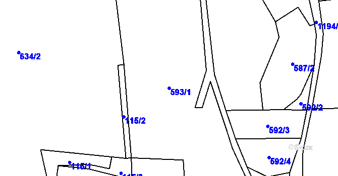 Parcela st. 593/1 v KÚ Čabová, Katastrální mapa