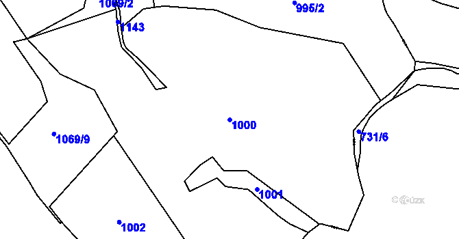Parcela st. 1000 v KÚ Čabová, Katastrální mapa