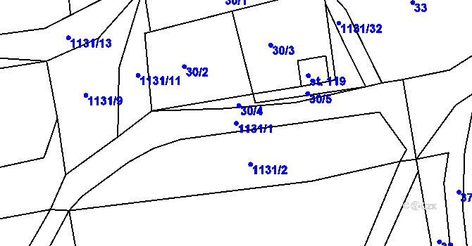 Parcela st. 1131/1 v KÚ Čabová, Katastrální mapa