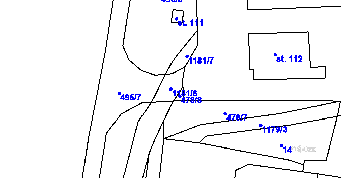 Parcela st. 1181/6 v KÚ Čabová, Katastrální mapa