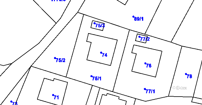 Parcela st. 74 v KÚ Moravský Beroun, Katastrální mapa