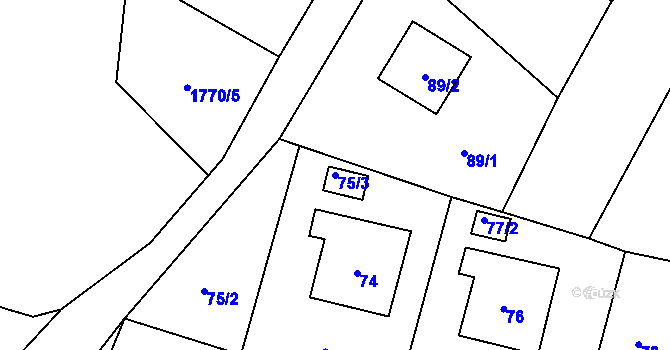 Parcela st. 75/3 v KÚ Moravský Beroun, Katastrální mapa