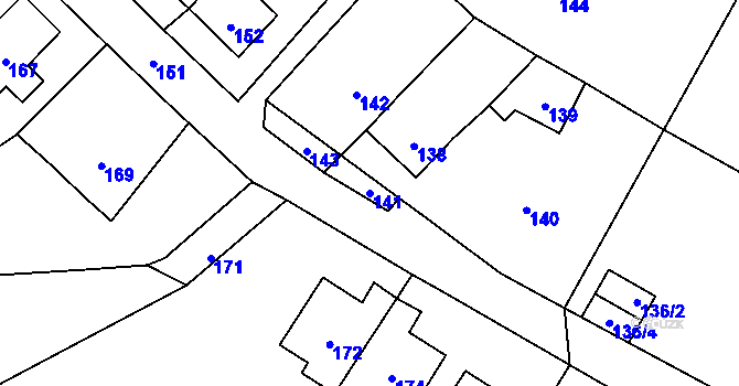 Parcela st. 141 v KÚ Moravský Beroun, Katastrální mapa