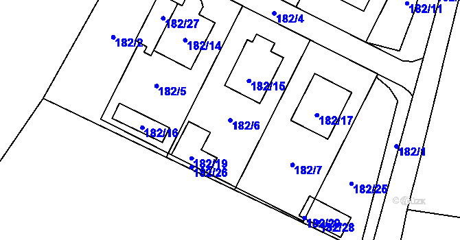 Parcela st. 182/6 v KÚ Moravský Beroun, Katastrální mapa