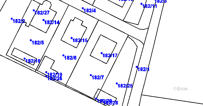 Parcela st. 182/17 v KÚ Moravský Beroun, Katastrální mapa
