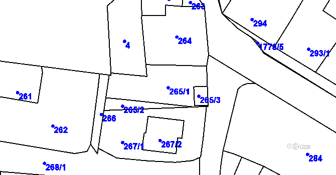 Parcela st. 265/1 v KÚ Moravský Beroun, Katastrální mapa
