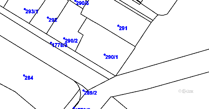 Parcela st. 290/1 v KÚ Moravský Beroun, Katastrální mapa