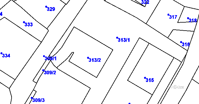 Parcela st. 313 v KÚ Moravský Beroun, Katastrální mapa