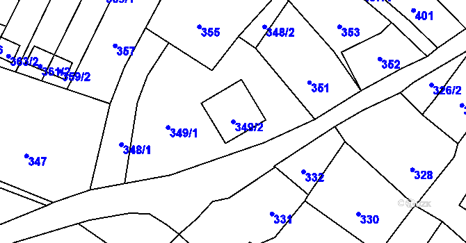 Parcela st. 349/2 v KÚ Moravský Beroun, Katastrální mapa