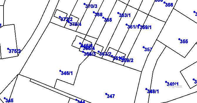 Parcela st. 363/2 v KÚ Moravský Beroun, Katastrální mapa