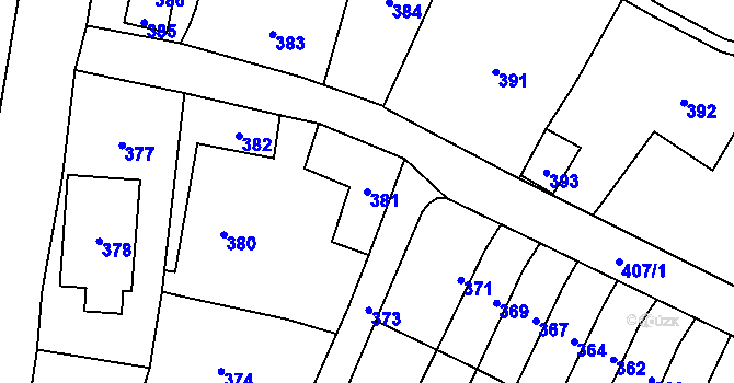 Parcela st. 381 v KÚ Moravský Beroun, Katastrální mapa