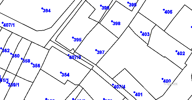 Parcela st. 397 v KÚ Moravský Beroun, Katastrální mapa