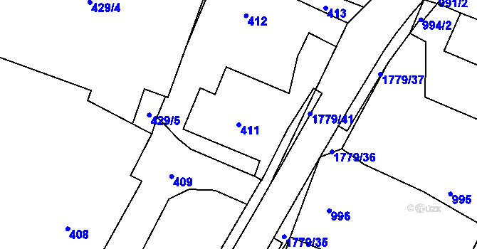 Parcela st. 411 v KÚ Moravský Beroun, Katastrální mapa