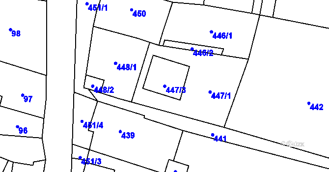 Parcela st. 447/3 v KÚ Moravský Beroun, Katastrální mapa