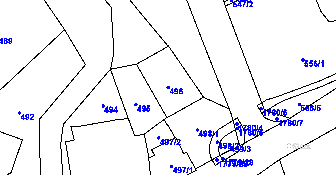 Parcela st. 496 v KÚ Moravský Beroun, Katastrální mapa