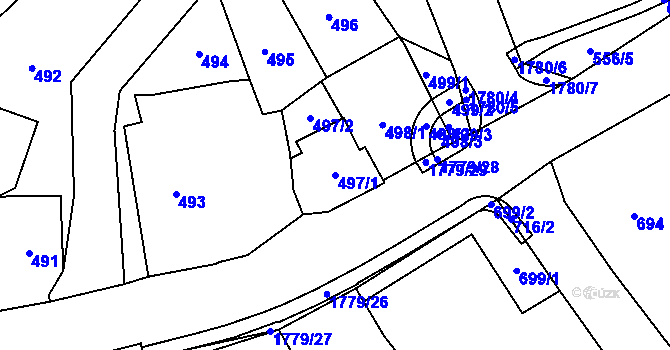 Parcela st. 497/1 v KÚ Moravský Beroun, Katastrální mapa