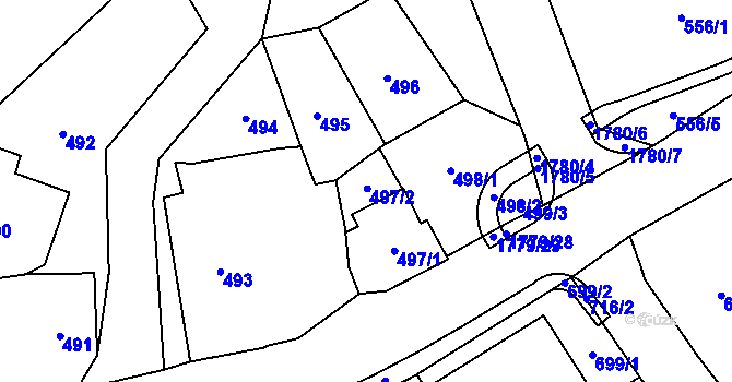 Parcela st. 497/2 v KÚ Moravský Beroun, Katastrální mapa