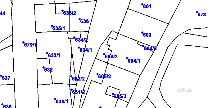 Parcela st. 604/2 v KÚ Moravský Beroun, Katastrální mapa