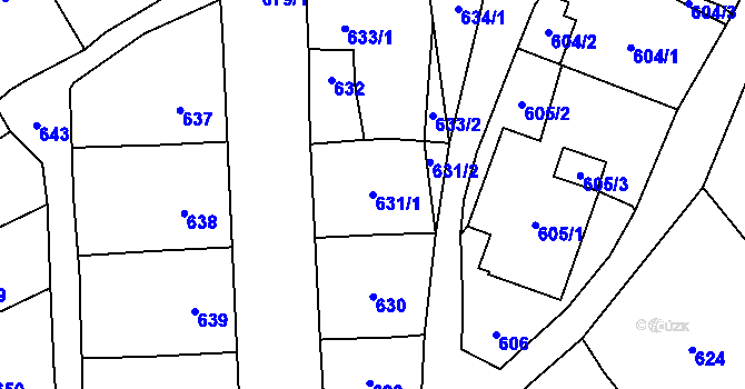 Parcela st. 631/1 v KÚ Moravský Beroun, Katastrální mapa