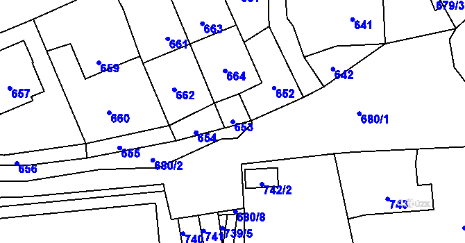 Parcela st. 653 v KÚ Moravský Beroun, Katastrální mapa