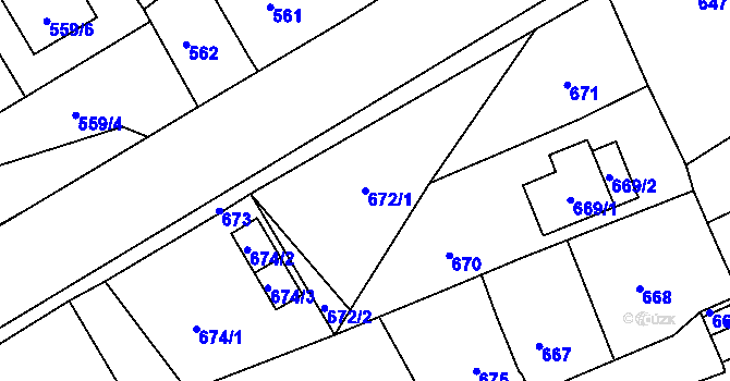 Parcela st. 672/1 v KÚ Moravský Beroun, Katastrální mapa
