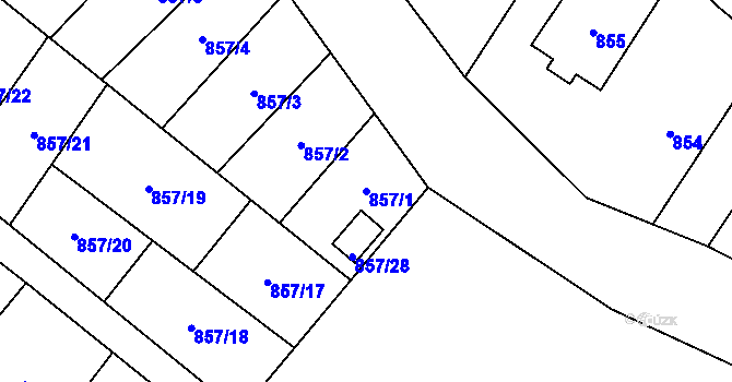 Parcela st. 857/1 v KÚ Moravský Beroun, Katastrální mapa