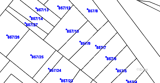 Parcela st. 857/9 v KÚ Moravský Beroun, Katastrální mapa