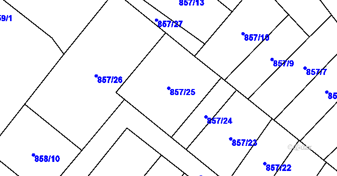 Parcela st. 857/25 v KÚ Moravský Beroun, Katastrální mapa