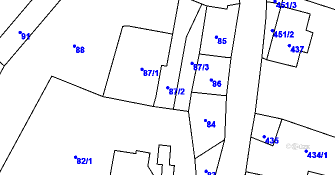 Parcela st. 87/2 v KÚ Moravský Beroun, Katastrální mapa