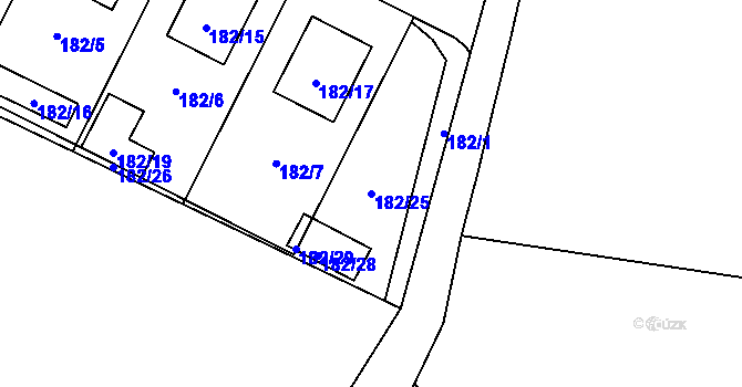 Parcela st. 182/25 v KÚ Moravský Beroun, Katastrální mapa