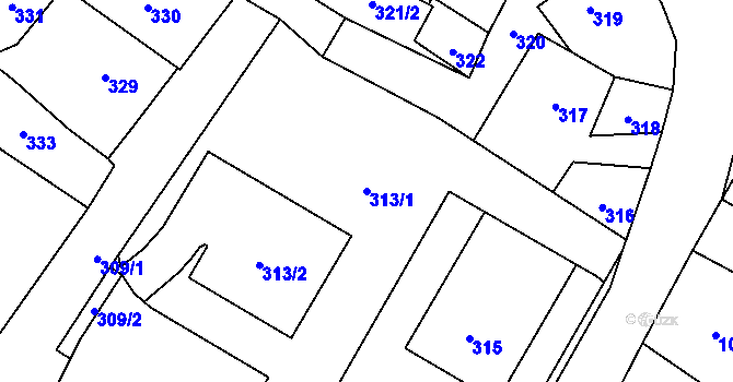 Parcela st. 313/1 v KÚ Moravský Beroun, Katastrální mapa