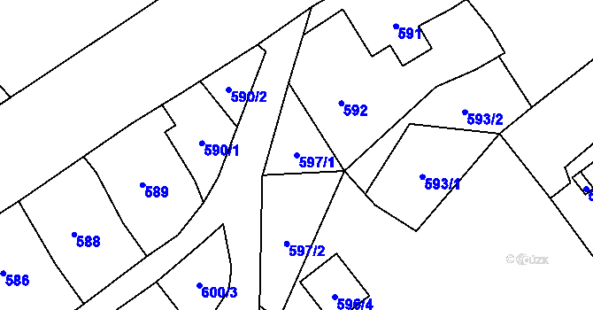 Parcela st. 597/1 v KÚ Moravský Beroun, Katastrální mapa