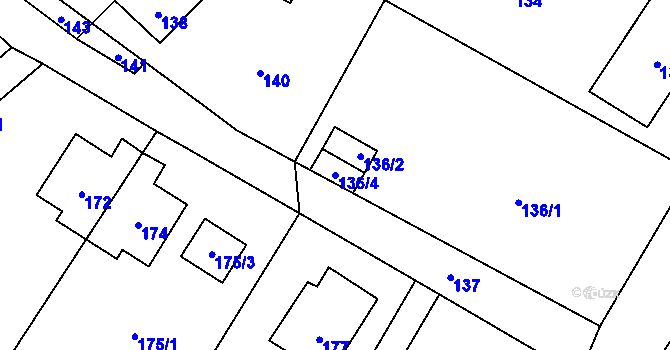 Parcela st. 136/4 v KÚ Moravský Beroun, Katastrální mapa