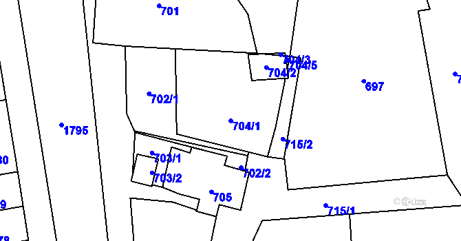 Parcela st. 704/1 v KÚ Moravský Beroun, Katastrální mapa