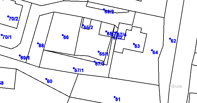 Parcela st. 65/1 v KÚ Moravský Beroun, Katastrální mapa