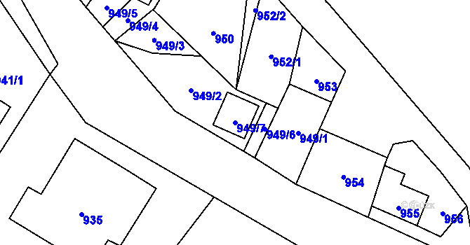 Parcela st. 949/7 v KÚ Moravský Beroun, Katastrální mapa