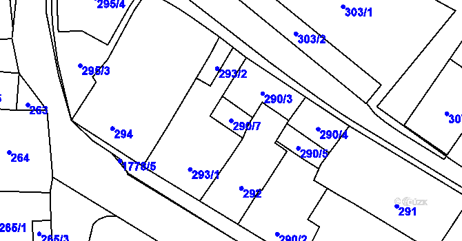 Parcela st. 290/7 v KÚ Moravský Beroun, Katastrální mapa