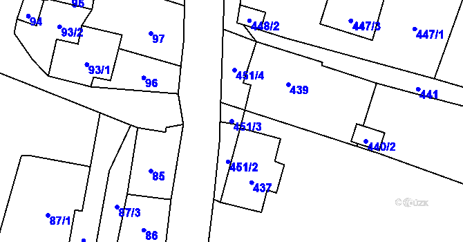 Parcela st. 451/3 v KÚ Moravský Beroun, Katastrální mapa
