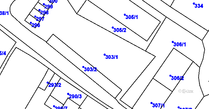 Parcela st. 303/1 v KÚ Moravský Beroun, Katastrální mapa