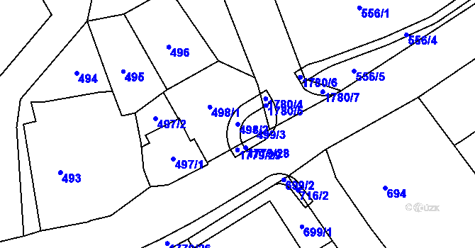 Parcela st. 498/2 v KÚ Moravský Beroun, Katastrální mapa
