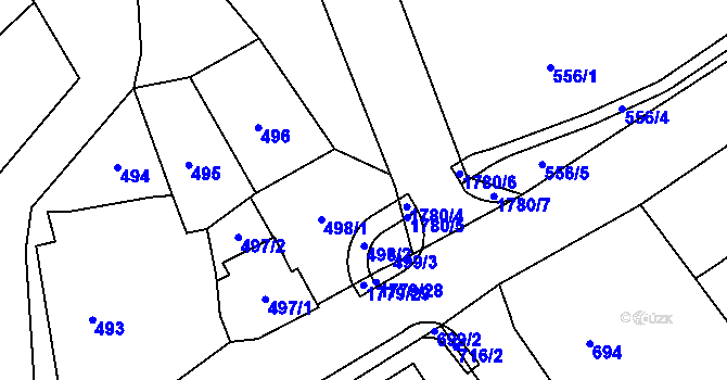 Parcela st. 499/1 v KÚ Moravský Beroun, Katastrální mapa