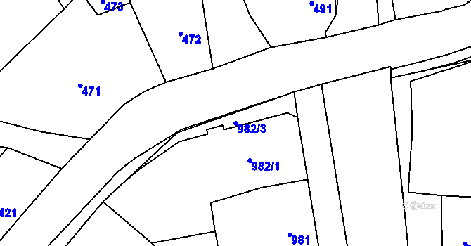 Parcela st. 982/3 v KÚ Moravský Beroun, Katastrální mapa